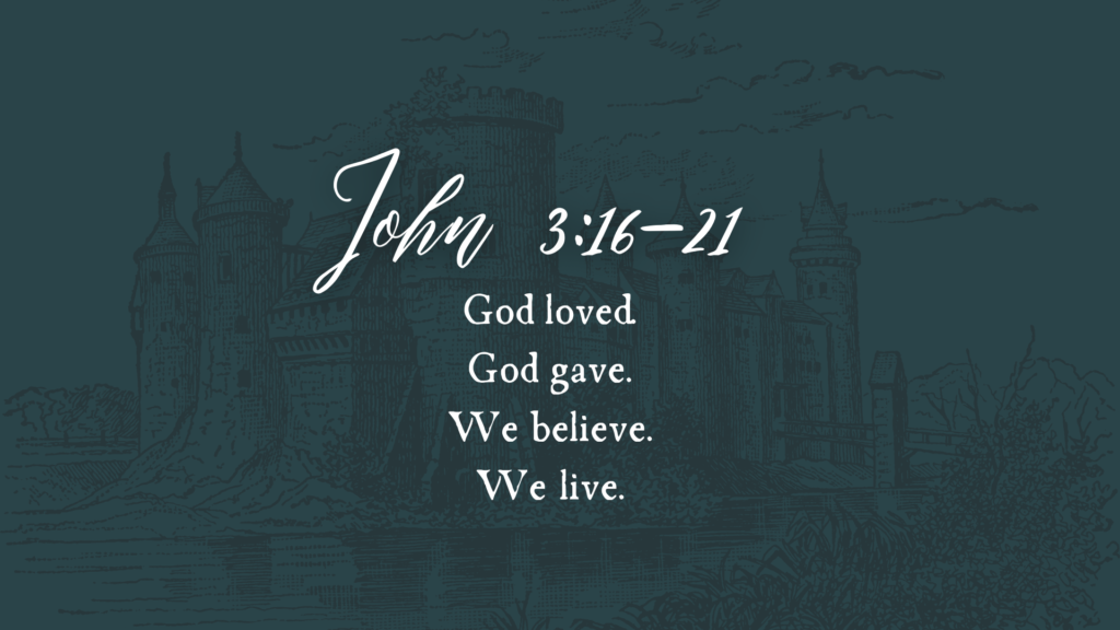John 3:16-21  God loved. God gave. We believe. We live.